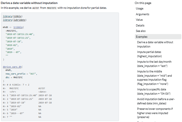 Here is what a block and table of contents look like (taken from admiral::derive_vars_dt().
