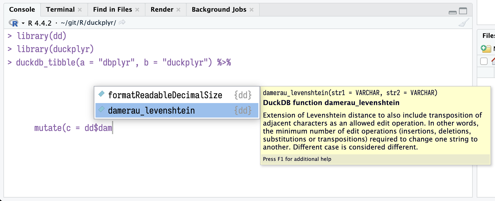 Screenshot for autocomplete with the dd package