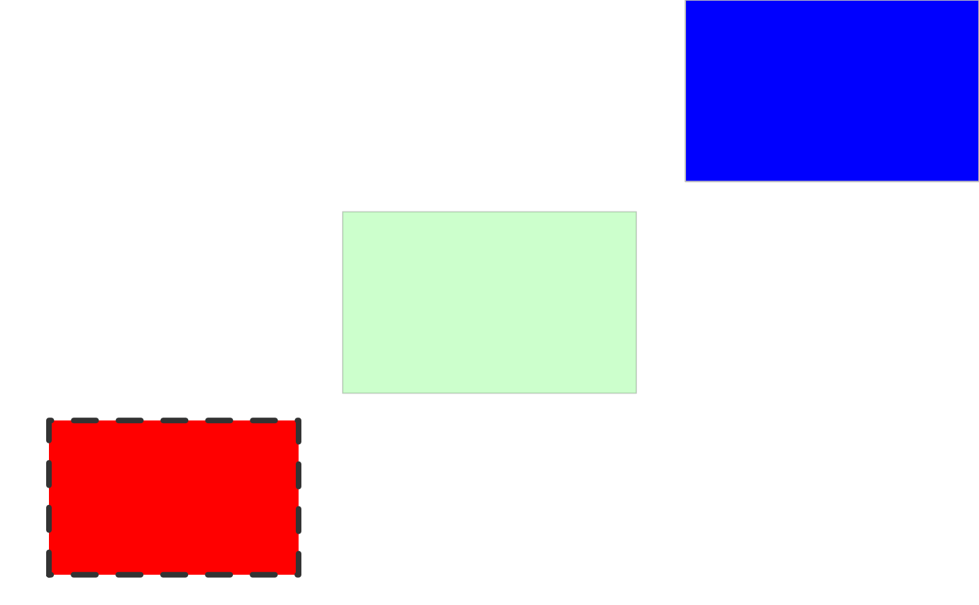 Three rectangles each filled with a single color