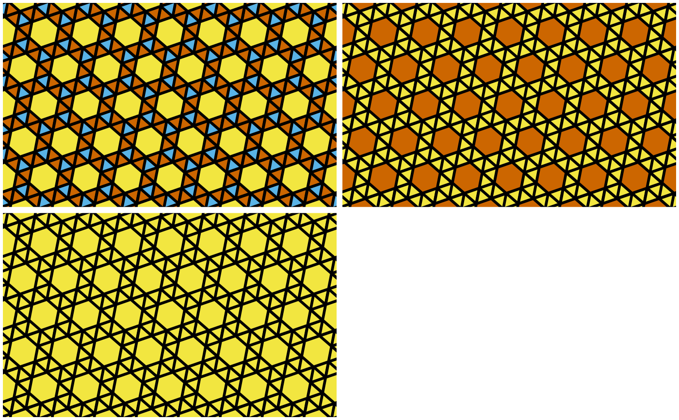 Three different colorings of a snub trihexagonal tiling