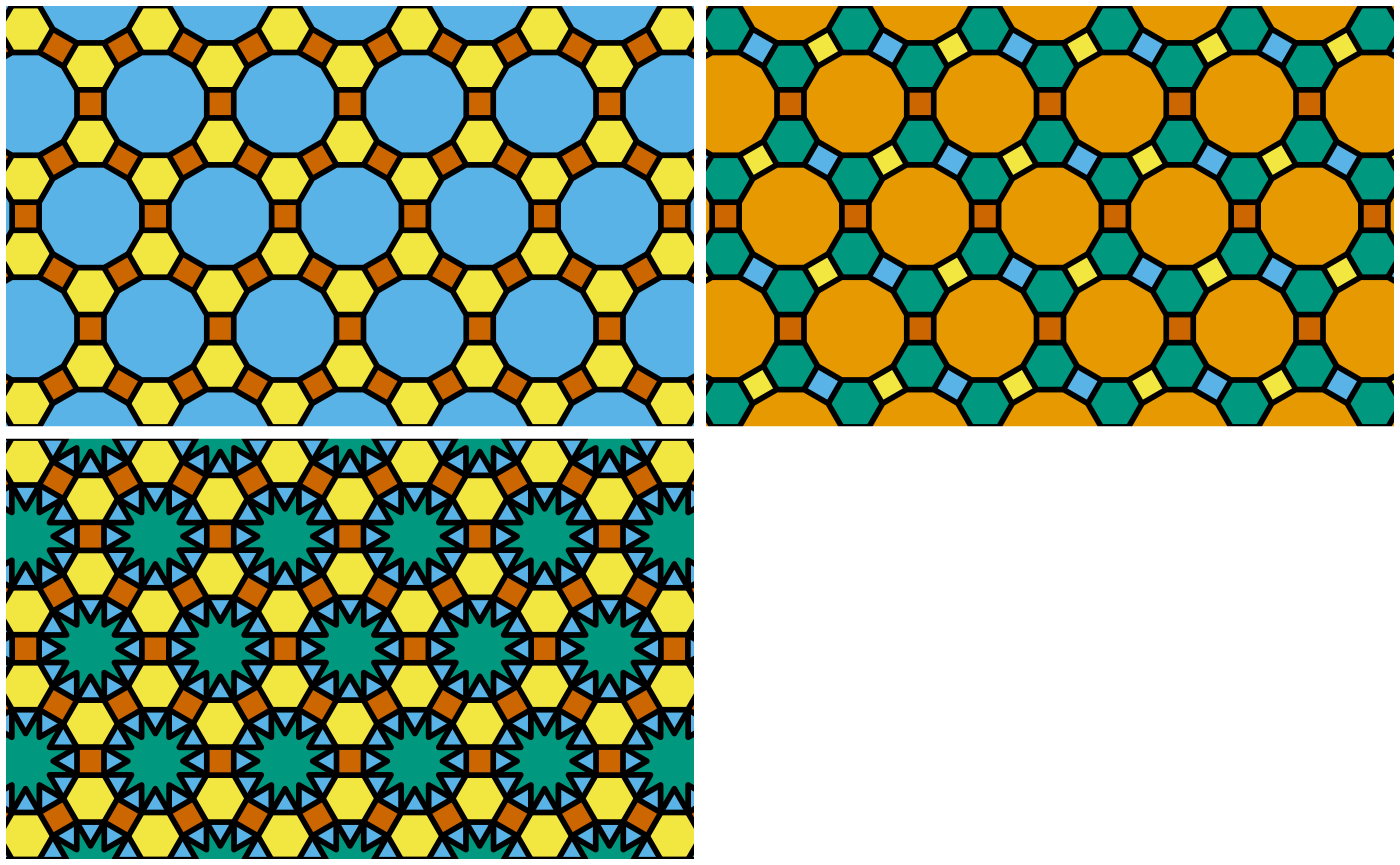 Two different colorings of a rhombitrihexagonal tiling plus a 'star12' variation