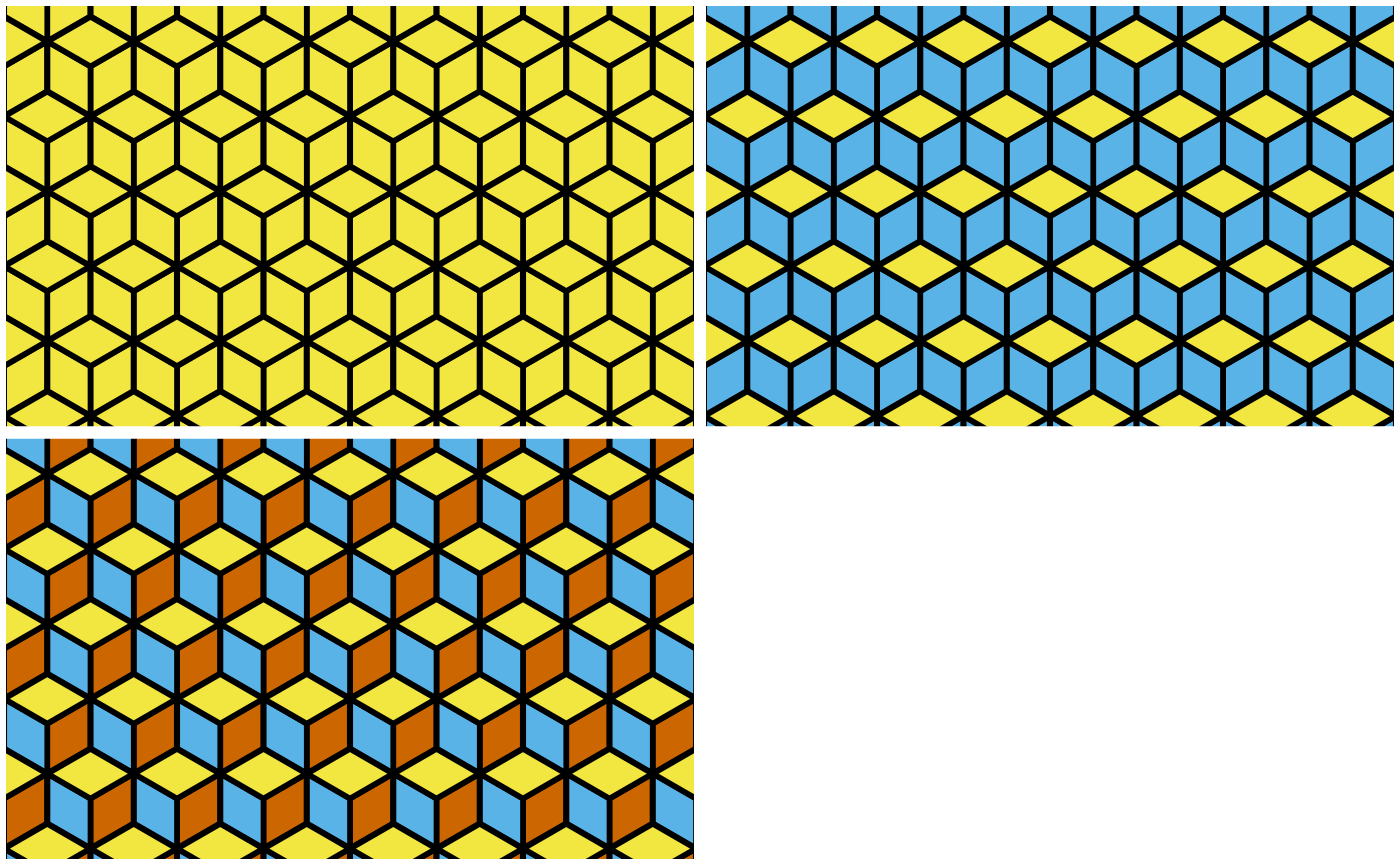 Three different colorings of a rhombille tiling