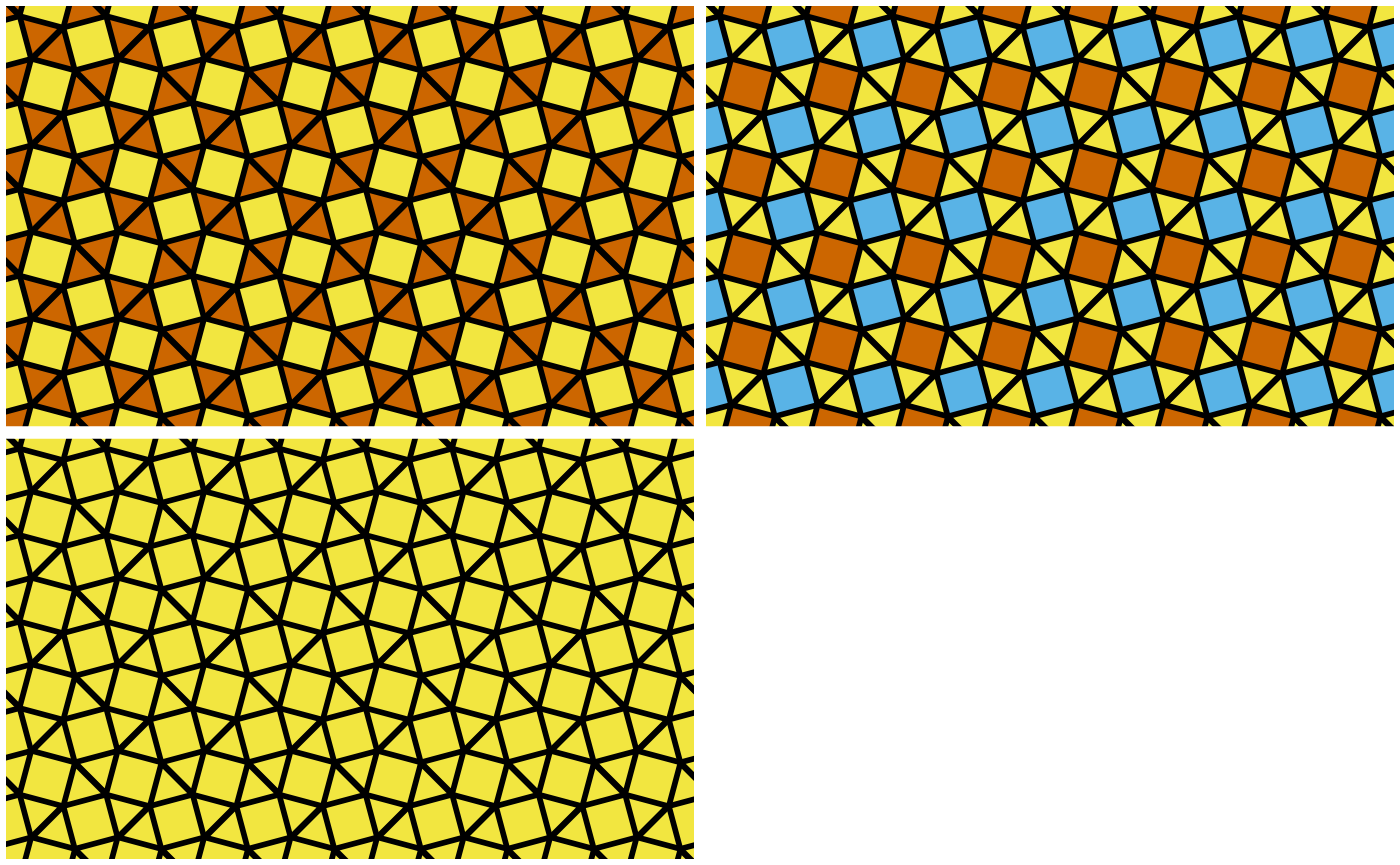 Three different uniform colorings of a snub square tiling