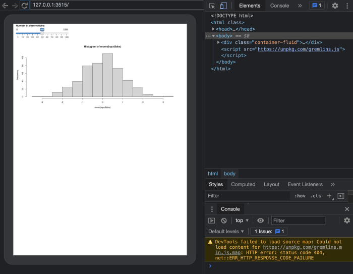 Screenshot of the JavaScript console showing successful injection of the gremlins.js library, displaying the gremlins horde object with various methods and properties available for monkey testing