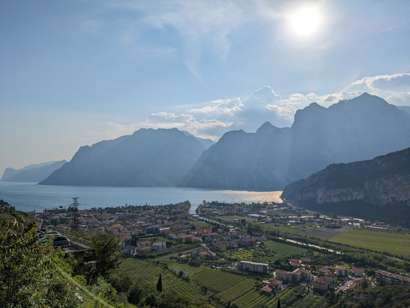 A photograph showing lake Garda and the scenery near Torbole, Italy.